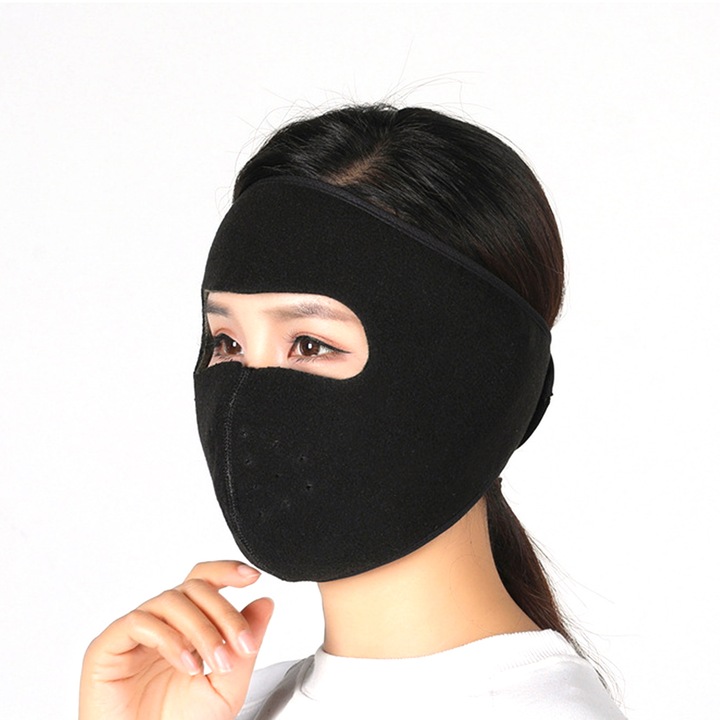 Balaclava, QttvbTna, Polár, Légáteresztő Design, Uniszex, 26 cm, Fekete