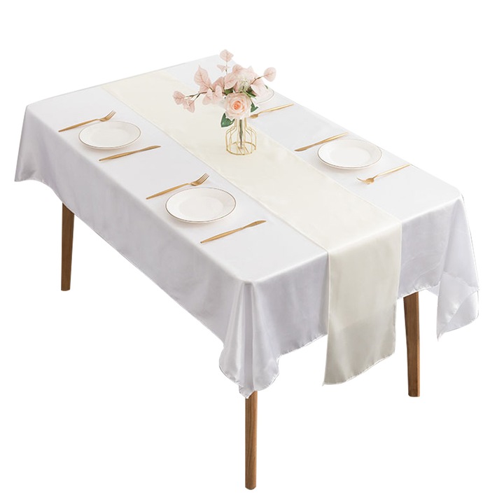 10 db szatén asztali futó szett Carmdering elefántcsontfehér 30x275cm
