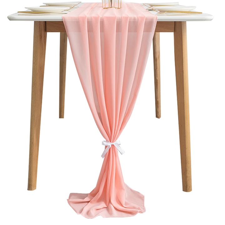 Asztalterítő, sifon, 70x300cm, rózsaarany, elegáns, rendezvényekre