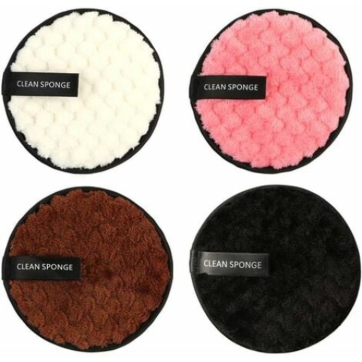 Set dischete demachiante reutilizabile, microfibra, 4 tipuri, multicolor, 4 buc