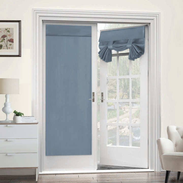 Draperie pentru usa terasa ZYBLSSBB LSM2XH-BST3010242-2 3in1, cu banda autoadeziva, opaca 85–95%, lavabila la masina, albastru/gri