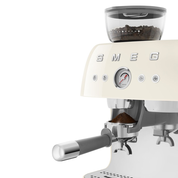 Espressor manual, Smeg, 20 bari, Rasnita reglabila, Crem