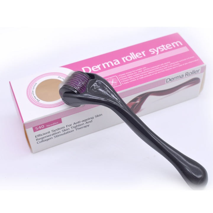 Derma Roller Eclatiana® 540 Ace, ролер за микронидлинг за лице, скалп и брада, устройство за масаж на лице и регенерация на кожата, черен