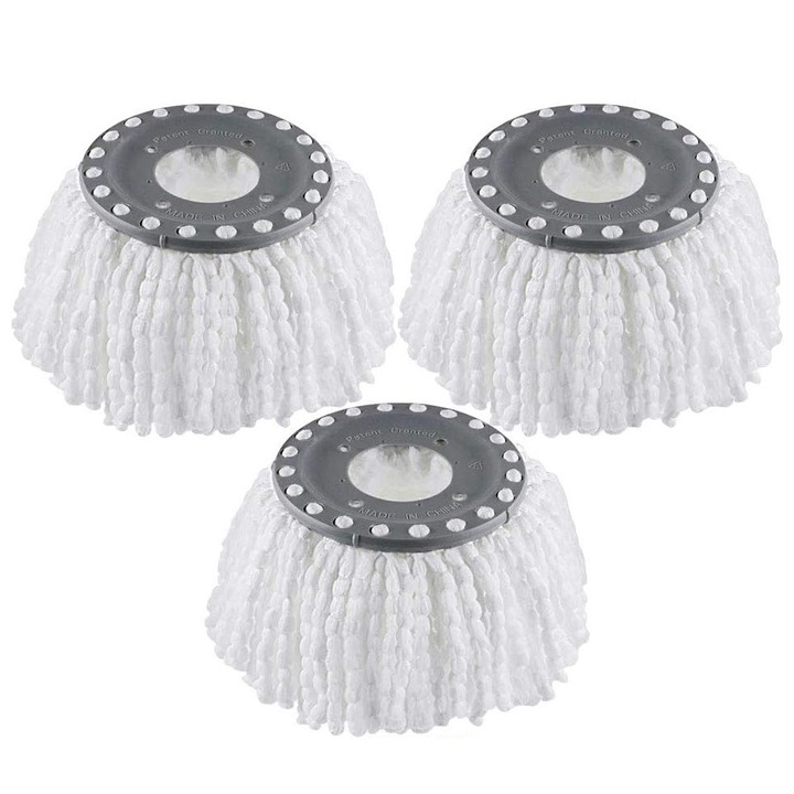 Set 3 capete de mop, Microfibra, 360 de grade, Alb