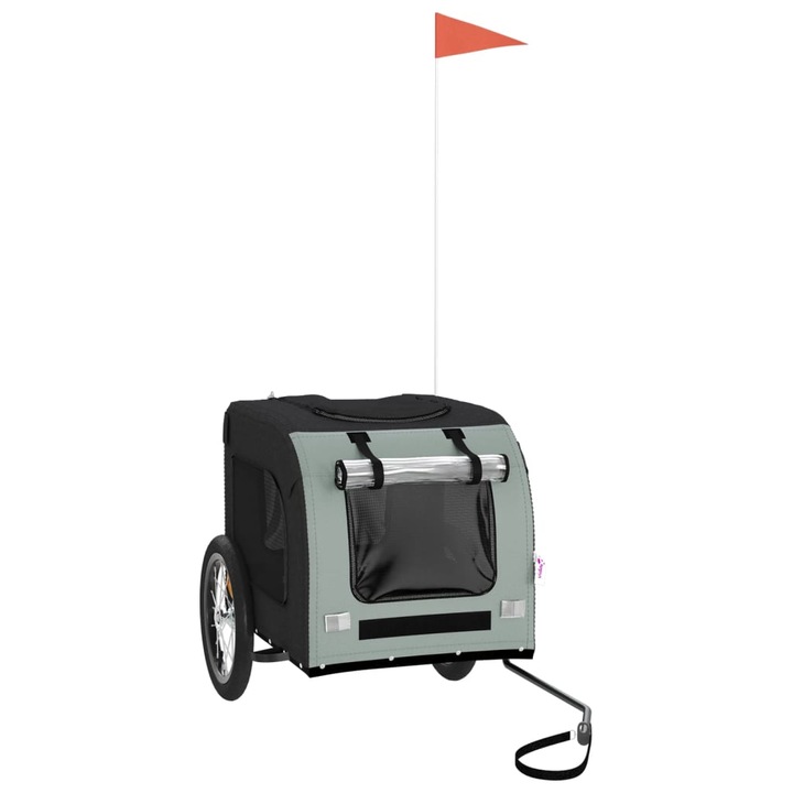 Ремарке за колело за любимци vidaXL, черен и сив, Оксфорд плат и желязо