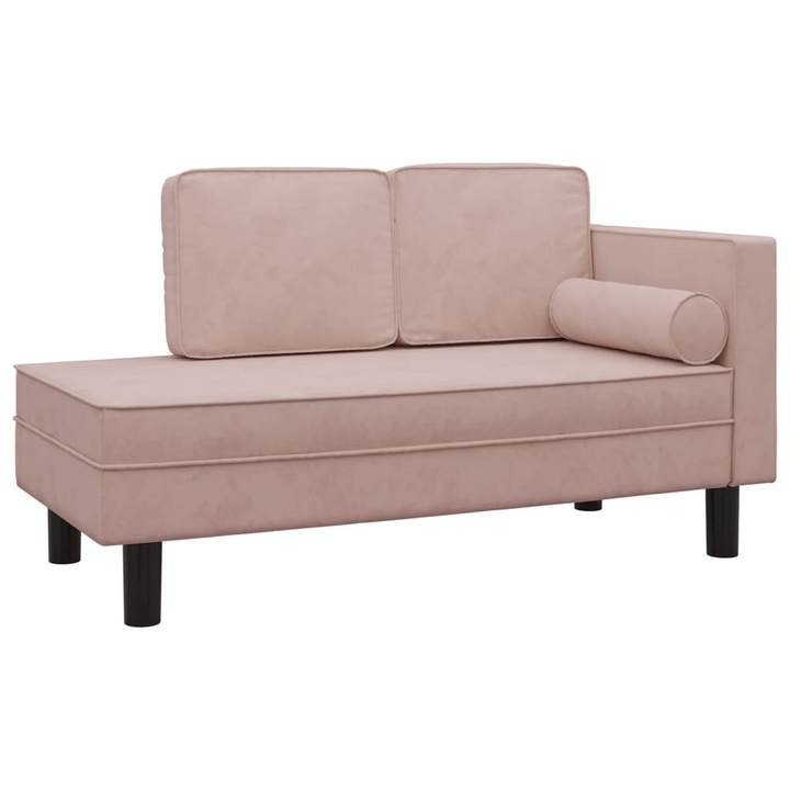Кушетка с възглавници и болстер vidaXL, Розова, Кадифе, 118 x 55 x 57 см, 10.75 kg