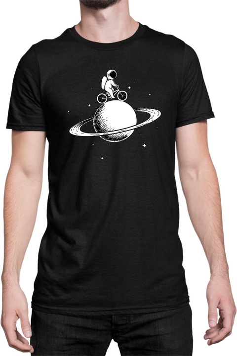 Férfi póló NASA Space Theme Tralala Astronaut Bike Saturn, Fekete