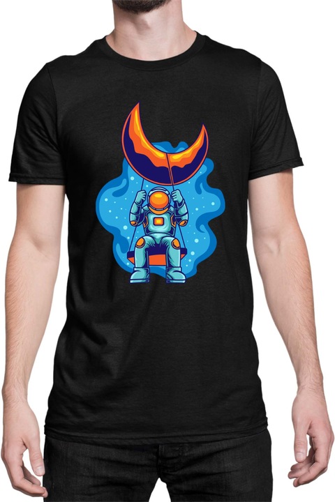 Férfi póló NASA Space Theme Tralala Astronaut swing moon, Fekete