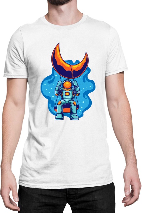 Férfi póló NASA Space Theme Tralala Astronaut swing moon, Fehér