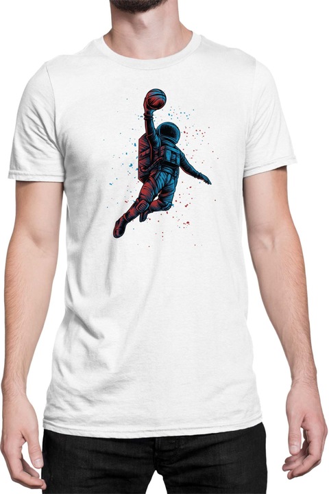Férfi póló NASA Space Theme Tralala Basketball Astronaut, Fehér