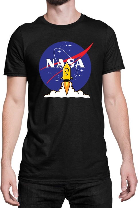 Férfi póló NASA Space Theme Tralala Rocket Take Off, Fekete