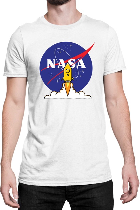 Férfi póló NASA Space Theme Tralala Rocket Take Off, Fehér