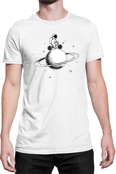 Férfi póló NASA Space Theme Tralala Astronaut Bike Saturn, Fehér