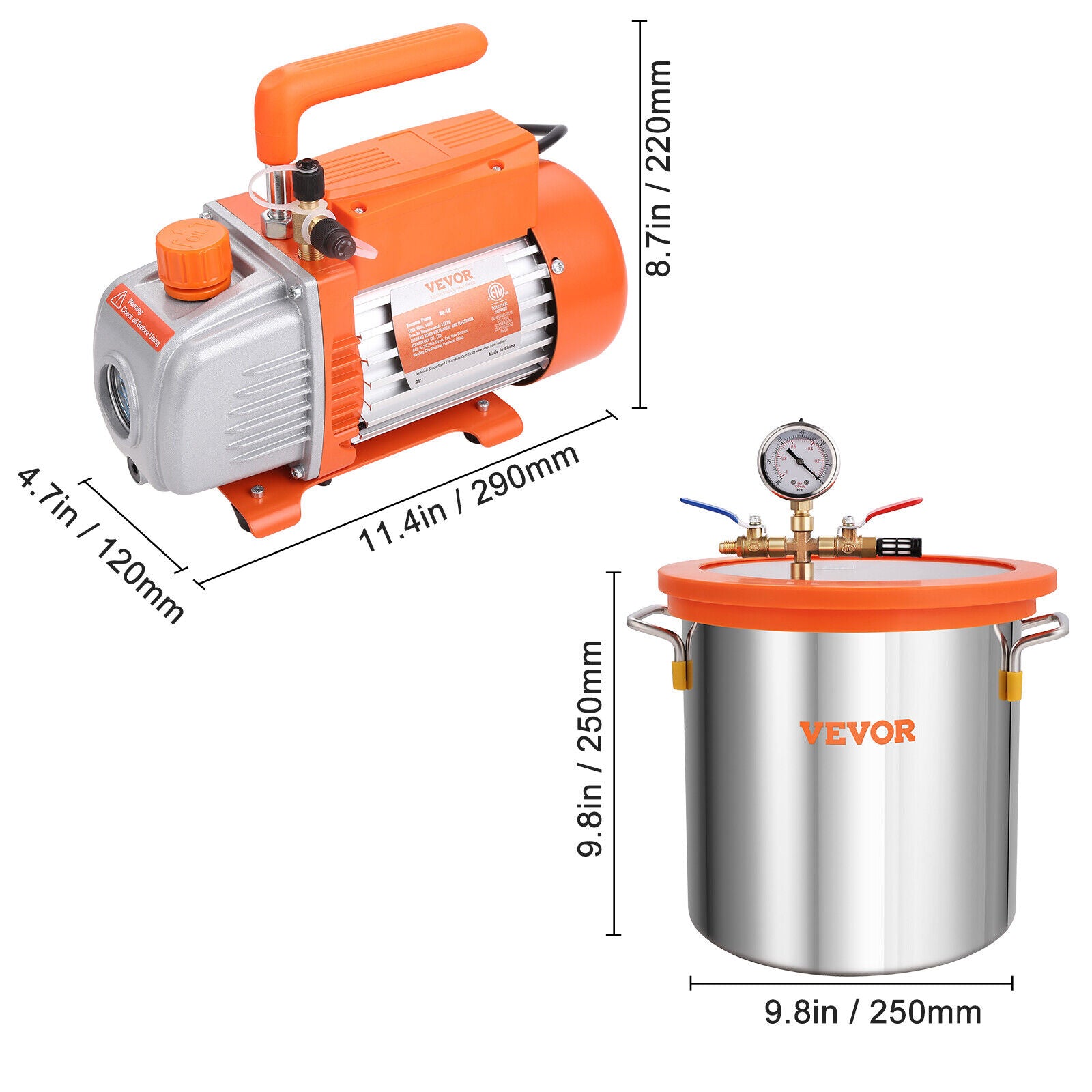 Вакуумна камера с помпа, 150 W, 120V, 60Hz, 3, 5CFM, 5 галона, 40 ...