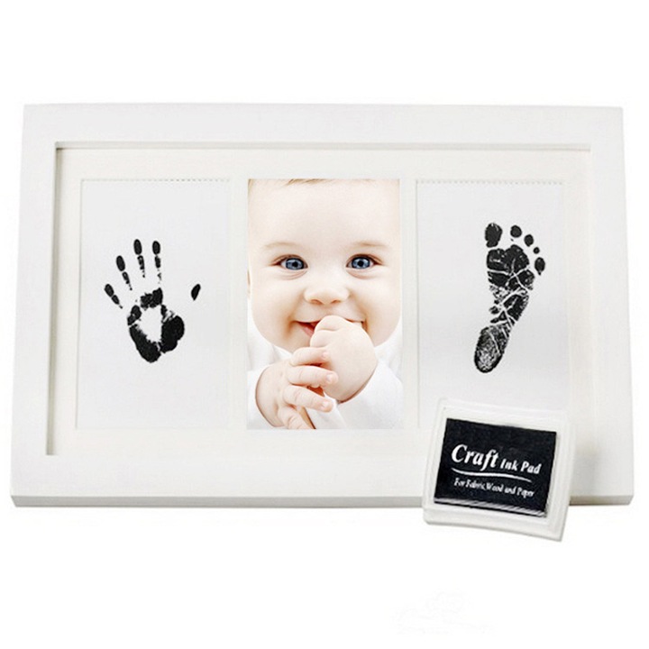 Картина с отпечатъци от бебешки крачета, Sundiguer, Дърво, 33 x 18 x 2 cm, Бяло