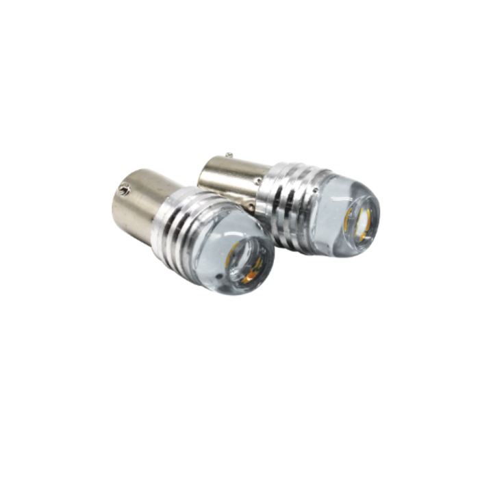 Set becuri cu led pentru gabarit, P21W 1156 BA15S 12V, 5W, alb 2 buc