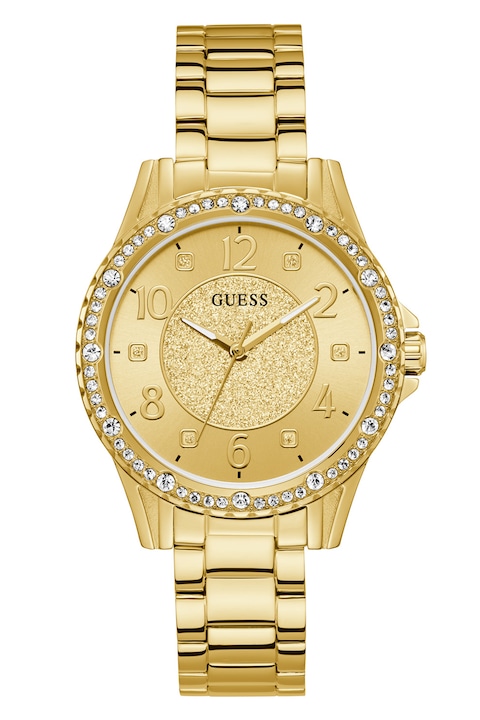 Guess, Кварцов часовник от неръждаема стомана с кристали, Златист