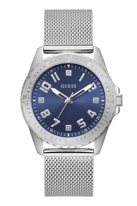 Guess, Ceas rotund cu bratara cu model plasa, Argintiu