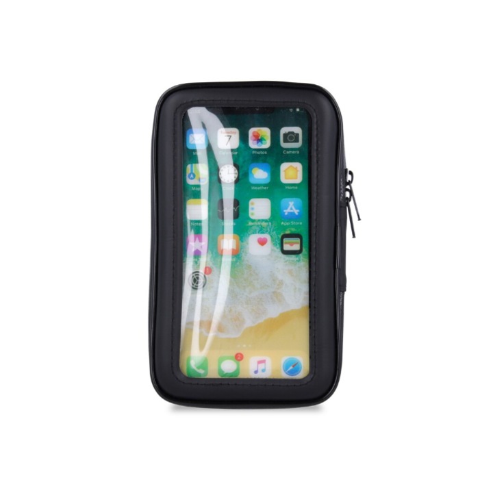 Kerékpártartó telefonokhoz 5,6 hüvelykig, vízálló borítással, 360 fokos elforgatással, kürtre rögzítve