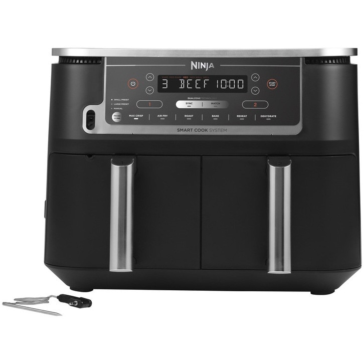 Friteuza cu aer cald Ninja Foodi DualZone AF451, 9.5l, 2470W, termometru digital, 6 functii de gatit, 2 placi cu invelis ceramic, negru
