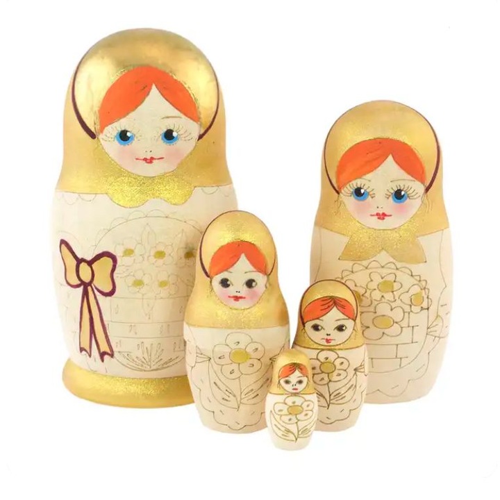 Set Papusi Matrioska din lemn, 5 piese, 10.5 cm