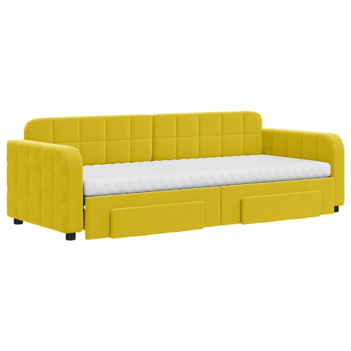 Pat de zi cu extensie si sertare vidaXL, galben, 80x200 cm, catifea 53.45 kg 3196999