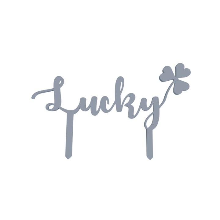 Декорация за торта, "LUCKY" топер щастие на късмета, щастлив момент 12x 23 см сребро