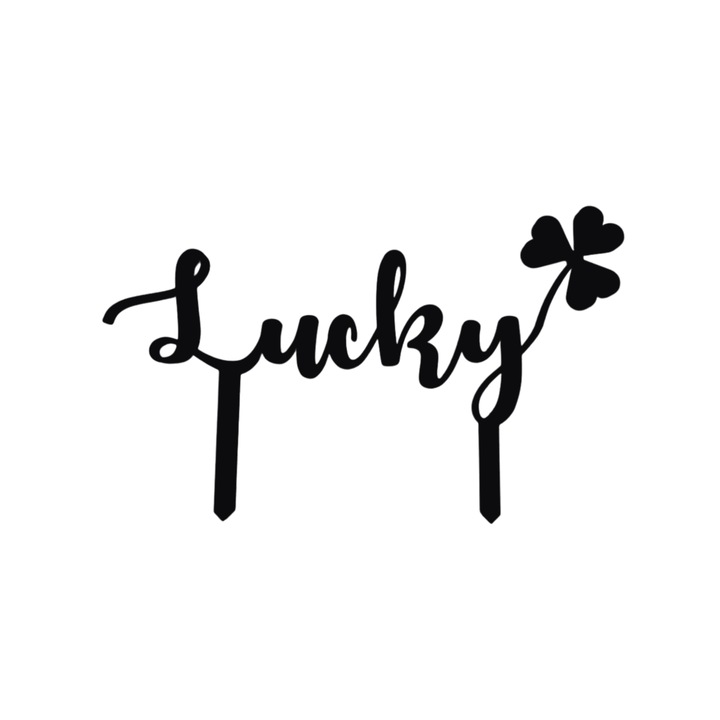 Декорация за торта, топер "LUCKY" happiness of fortune, happy moment 12x 23 см черен