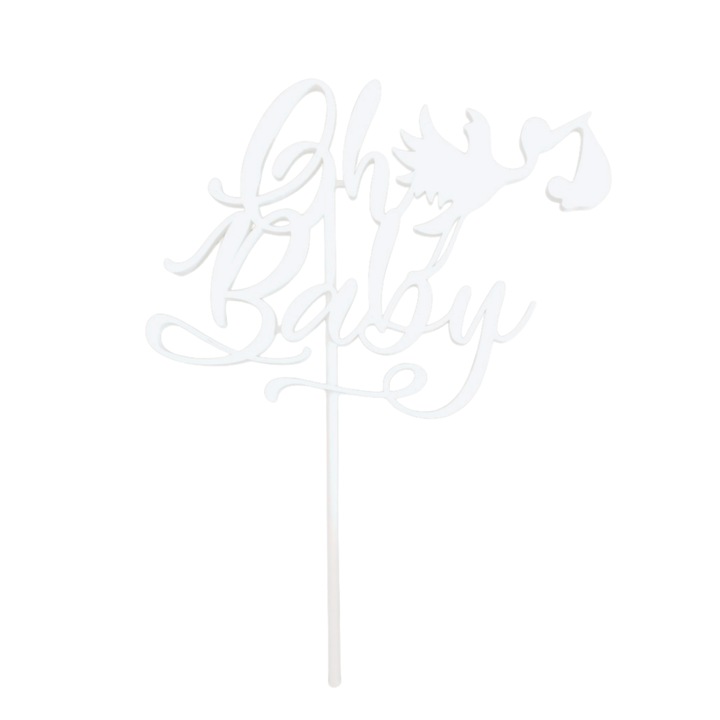 Декорация за торта Oh Baby бебешка топерница в очакване на чудото 18, 1x 14, 3 см бяла слонова кост