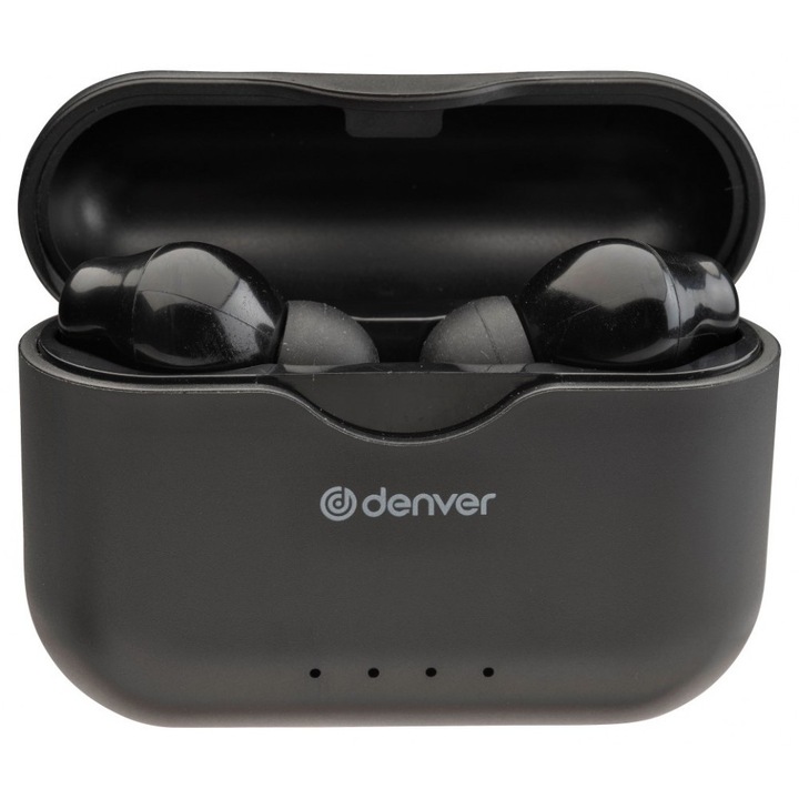 Безжични bluetooth слушалки Denver, с кутия за зареждане и хендсфри функция, черни