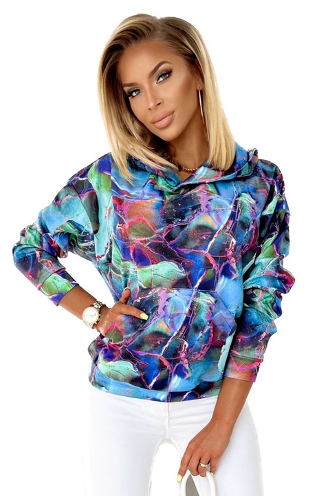 Numoco Női kapucnis pulóver Gwendondole márványkék, Sötétkék, M