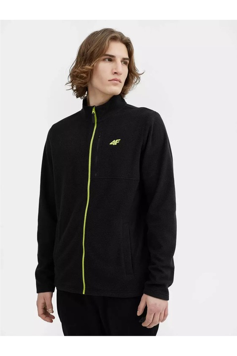 4F Férfi cipzáras pulóver Hirash fekete, Fekete