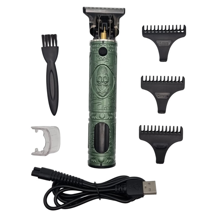 Masina de Tuns Profesionala pentru Barba si Contur, cu Afisaj Digital, Acumulator si Incarcare Rapida prin USB, Verde
