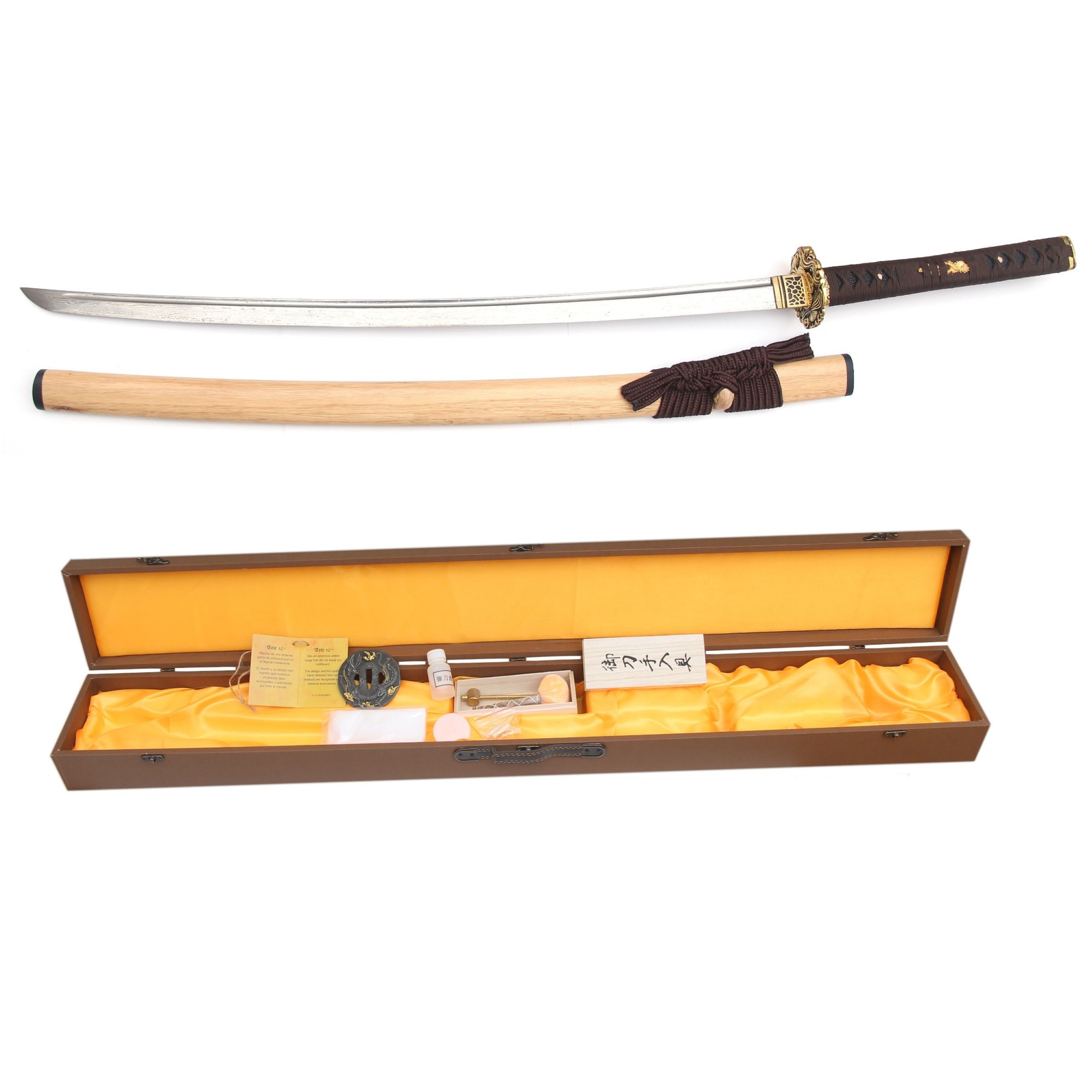 Katana Sabie Samurai Japoneza Kit Curatare, Cutie, Husa Lama