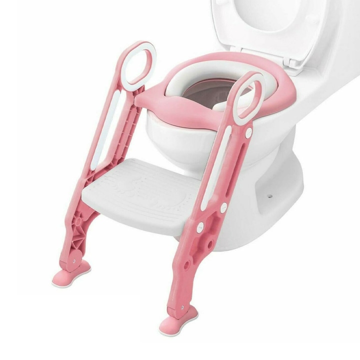 Easy Bamny gyermek WC-ülőke, lépcsős kialakítás - rózsaszín fehér