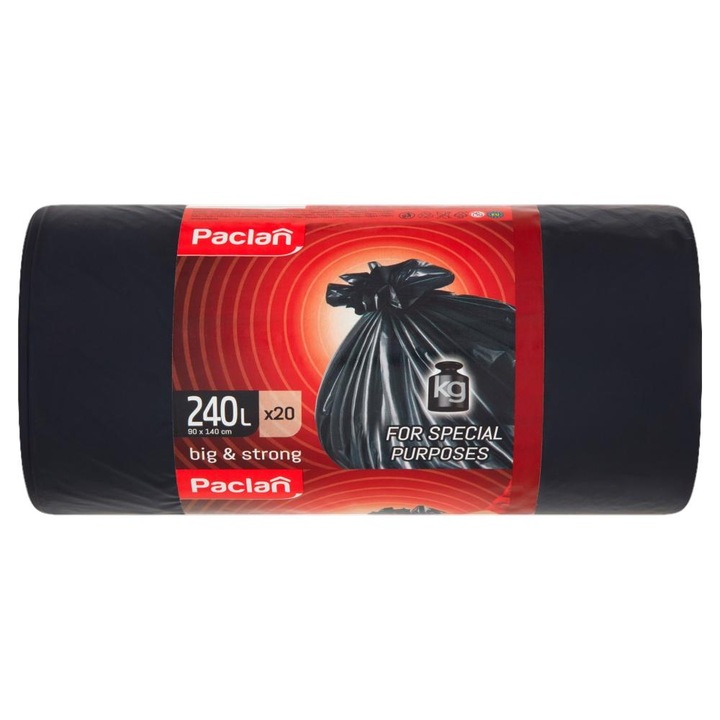 Saci de gunoi, Paclan, 240l, 20 bucati, Negru