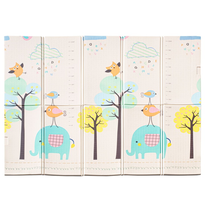 Двулицева топлоизолираща подложка за игра, образователна, водоустойчива, неплъзгаща се, размер 179 x 198 x 1 см, Blue Elephants