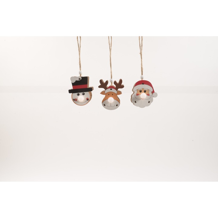 Set 3 ornamente Craciun cu led, lemn, 6x3, 5x7 cm