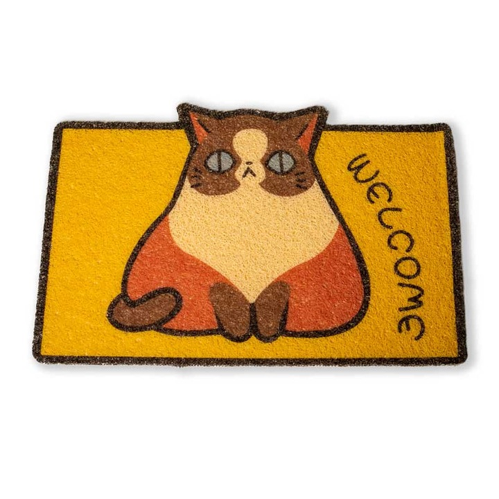 Covoras cu Pisica Welcome, Sarsaila, pentru intrare, 60x40 cm
