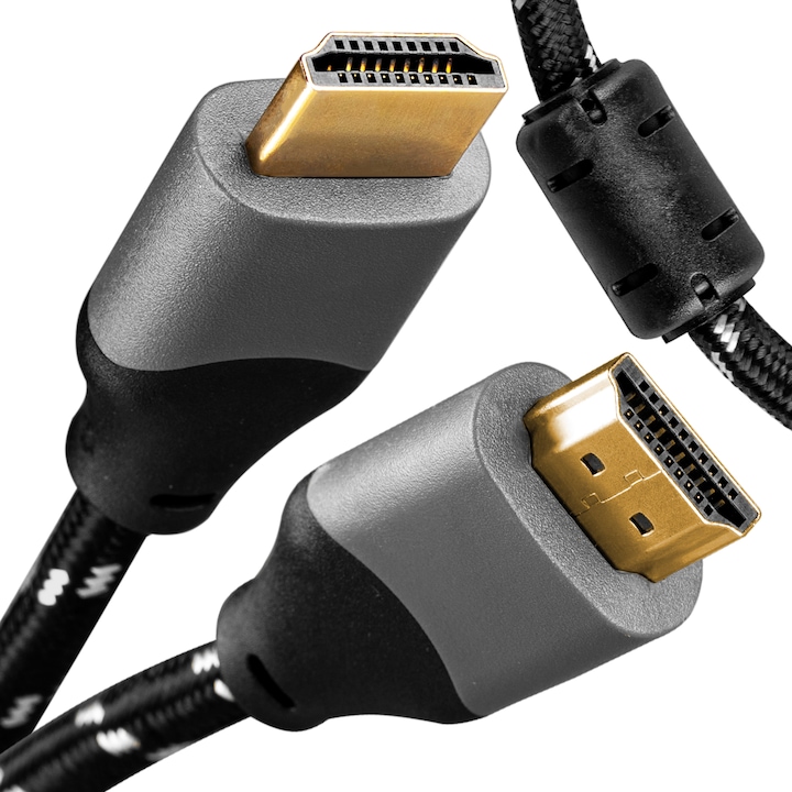HDMI 2.0 kábel 5M Libox LB0195, 4K Ultra HD, 4K 60Hz Full HD 144Hz, kompatibilis a PS5 Xbox Series XS konzollal, OLED TV, arany bevonat, gubancmentes pamut borítás, fekete
