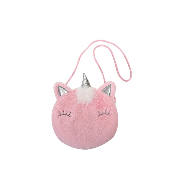 Geanta de umar cu unicorn pentru fetita, 17x17x3.5 cm, Plush, Roz deschis