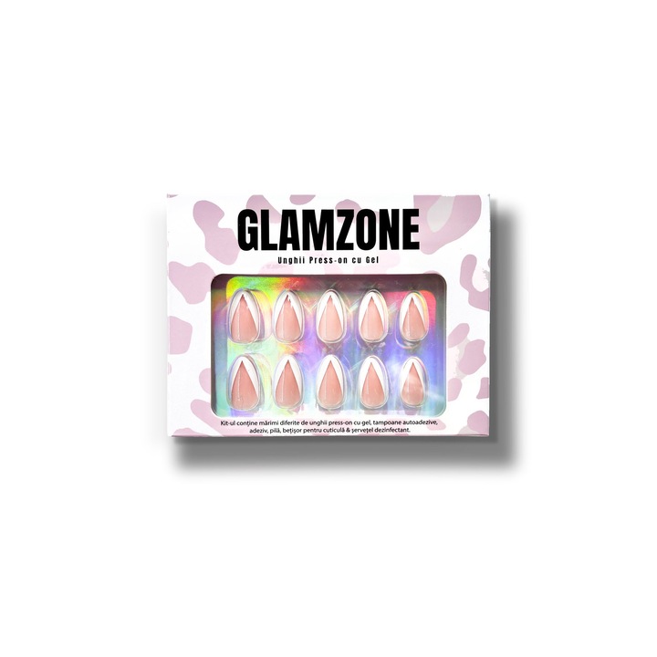 Set 30 unghii false press-on profesionale cu gel, adeziv inclus si autocolante Curious French