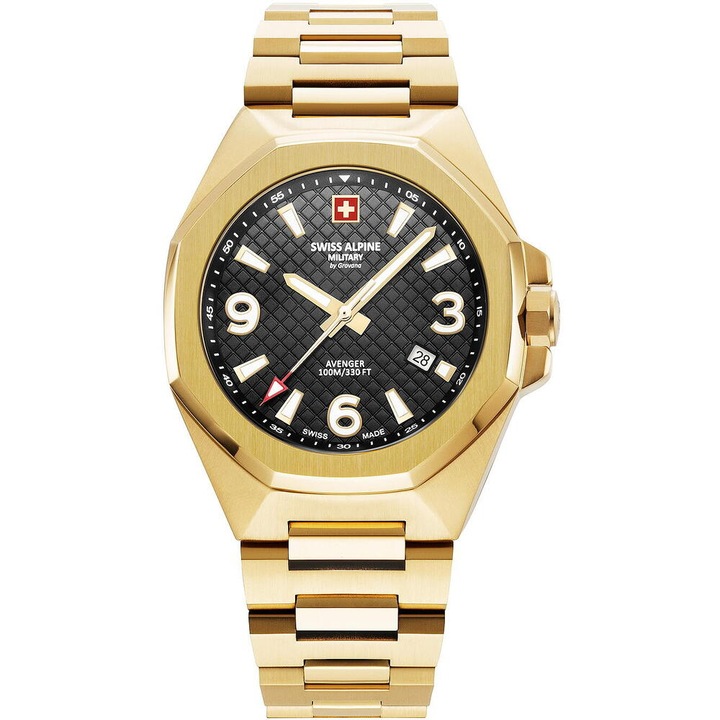 Мъжки часовник Swiss Military 7005 Quartz, 42мм, 10АТМ, Черен, Златист