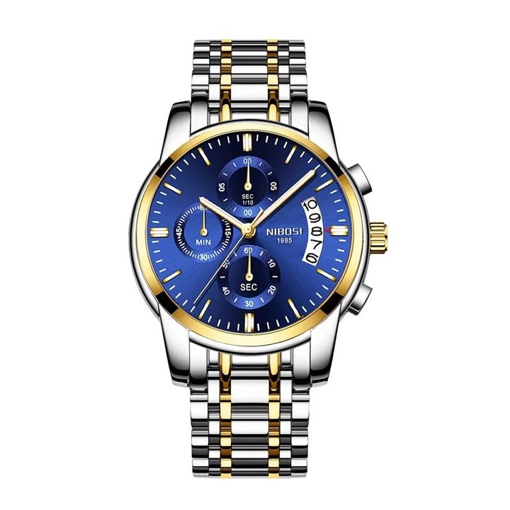 Мъжки часовник Nibosi Luxury Fashion Elegant Quartz Analog Silver/Blue