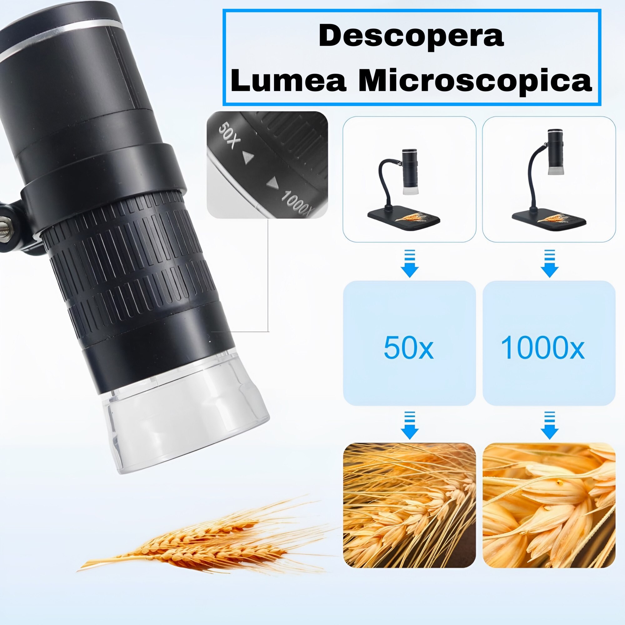 Премиум цифров микроскоп с LED светлина, висока мощност 1000x, с 3 ...