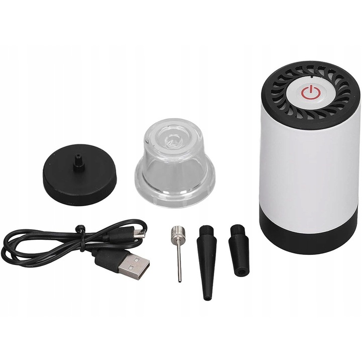 Вакуумна помпа, Zola®, USB зареждане, двоен вакуум и функция за надуване, пластмаса, 3W, 9,5x5 см, бяло/черно