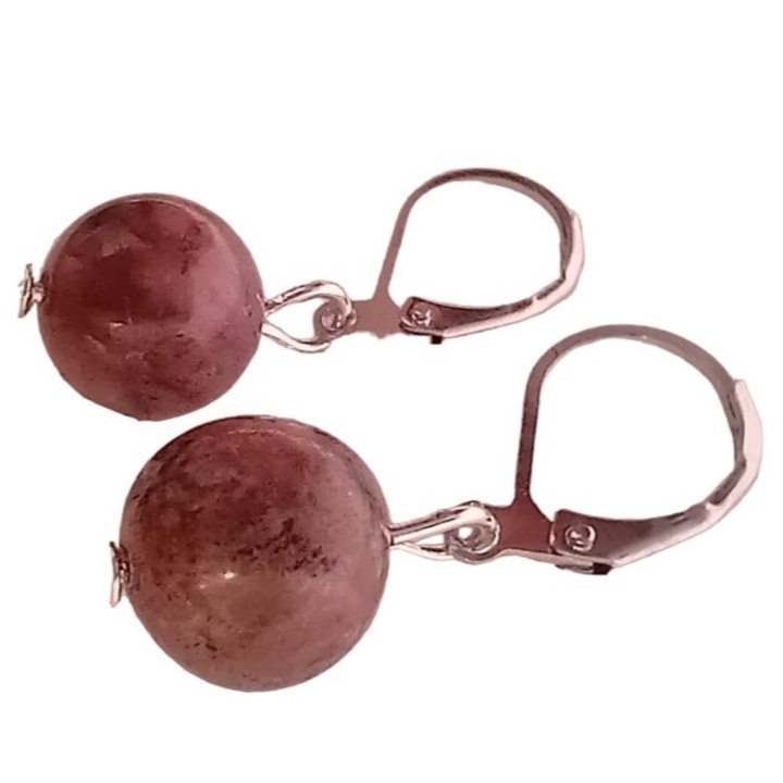 Rodonit, 1 golyós biztonsági fülbevaló nemesacéllal, 10 mm, nikkelmentes, természetes ásvány