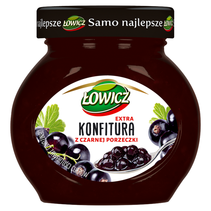 Dulceata extra de coacaze negre lowicz cu continut redus de zahar 240 g