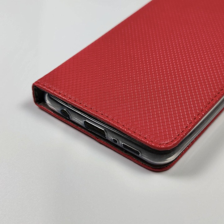 Комплект флип калъф и 5D стъклен протектор, за Xiaomi Redmi Note 12 Pro 4G / Note 11 Pro 4G / Note 11 Pro 5G, дизайн на текстура, черни ръбове, защитено стъкло, магнитно затваряне, интелигентно плавно затваряне, тип книга, отделение за карта, червен