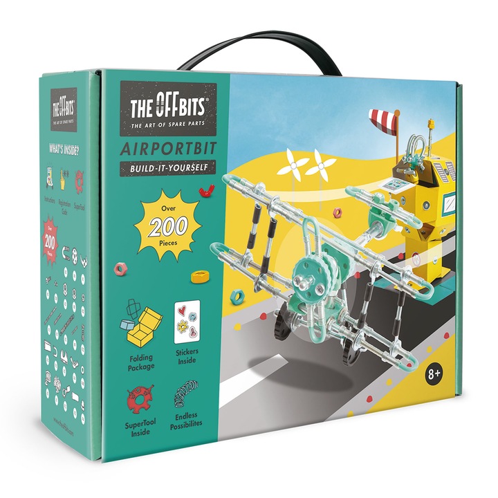 Set de construit cu suruburi si piulite, AirportBit, The OFFBITS, peste 200 de piese
